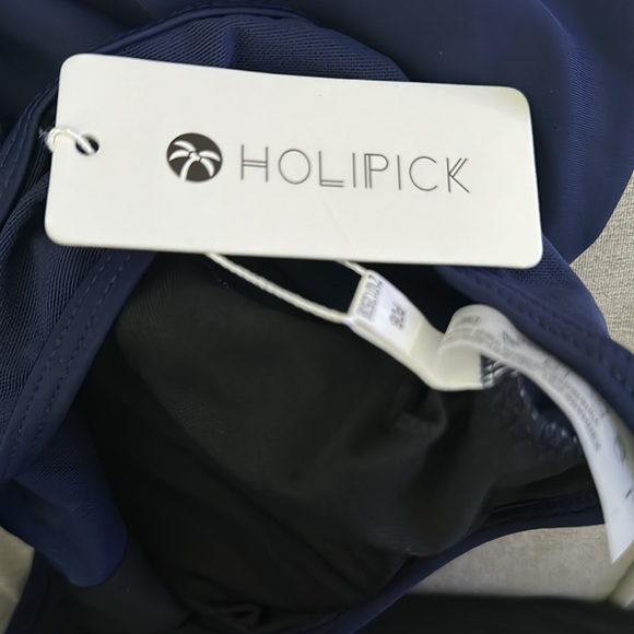 Holipick Halter High Neck Mesh Plunge With Tummy Control-Navy Blue Floral - Picture 4 of 4